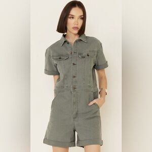 Lee Olive Green Short-Sleeve Denim Romper